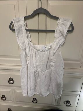 Old Navy White Ruffle-Trim Sleeveless Tank